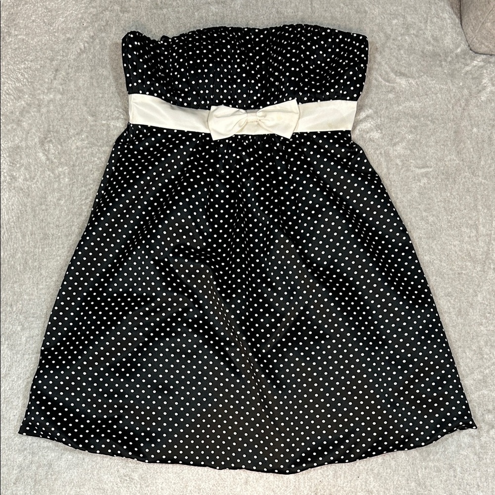 MORGAN & CO • Y2K Black and White Polka Dot Strapless Dress 4/6 Prom Homecoming